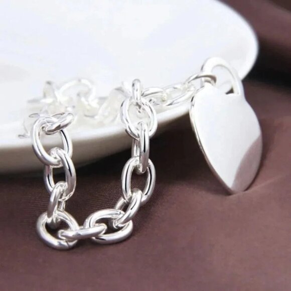 925 Sterling Silver Heart Chain Bracelet - Picture 3 of 7